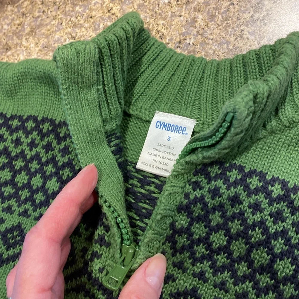 Gymboree Kids Pullover Partial Zip Sweater Green Blue Size 3